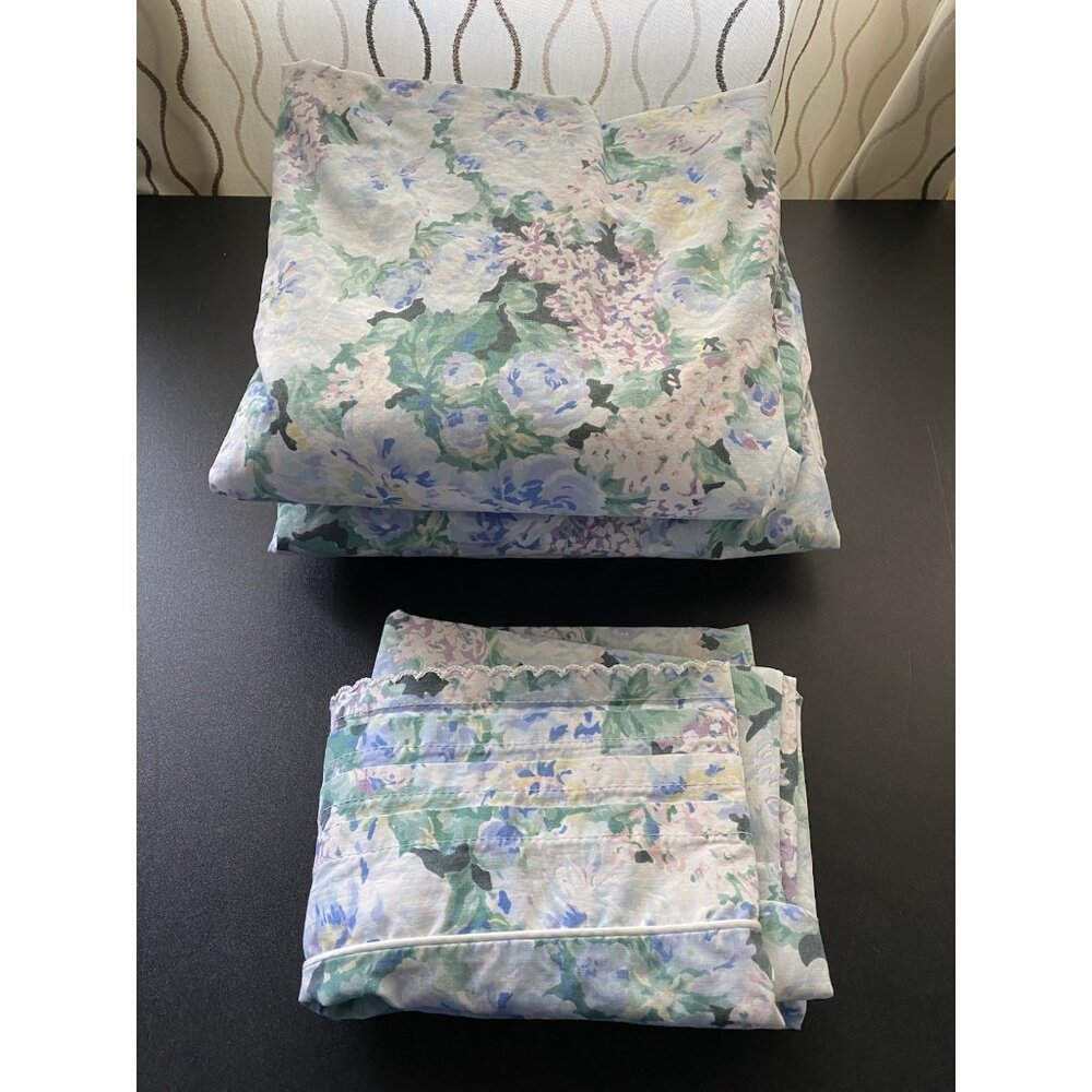 VINTAGE EILEEN WEST DELPHINIUM BLUE PURPLE HYDRANGEA FLORAL (3PC) TWIN SHEET SET